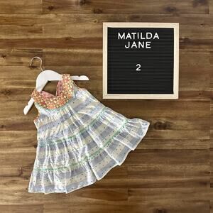 Matilda Jane Happy & Free Dotted Sky Dress Stripes Sleeveless Cream Blue Floral
